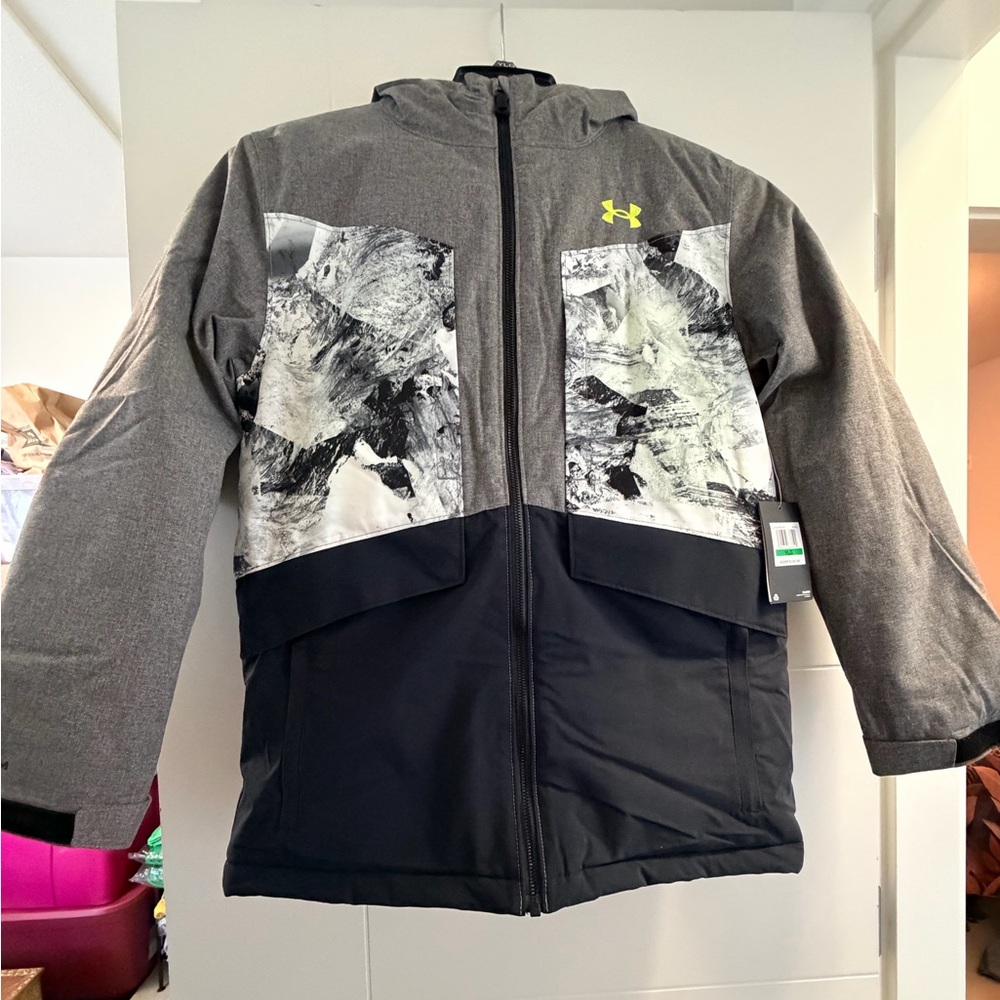 Youth Under Armour Black & Gray Hooded Jacket with Yellow Logo